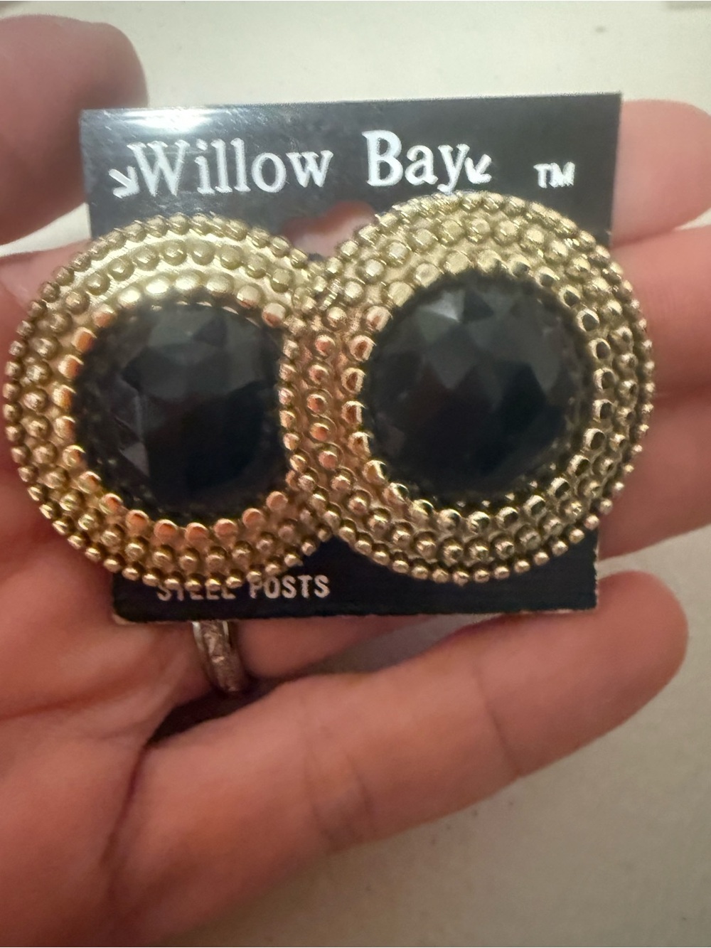 Willow Bay Gold-Tone Earrings with Black Faceted Center